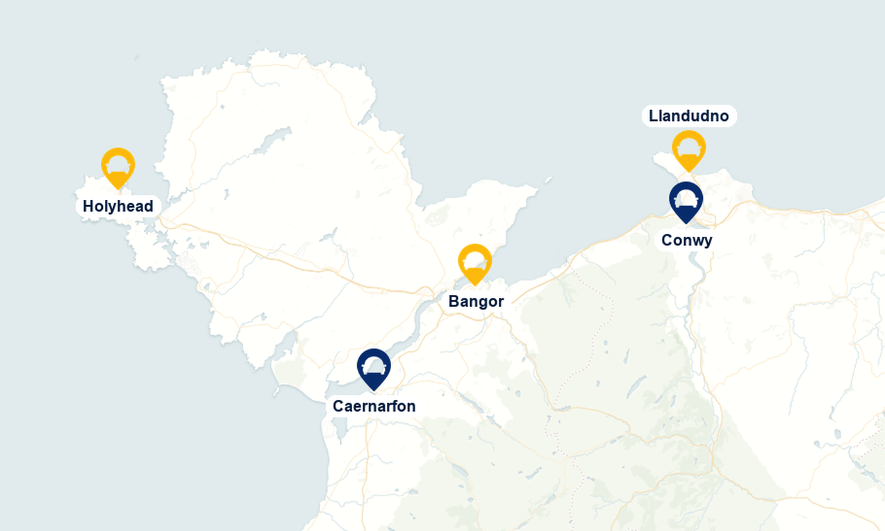 Map of the North Wales area PingCab serves