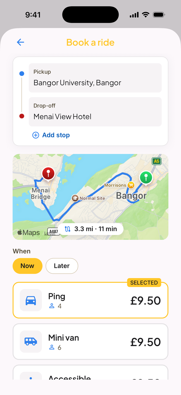 Choosing a vehicle and seeing the fare before booking